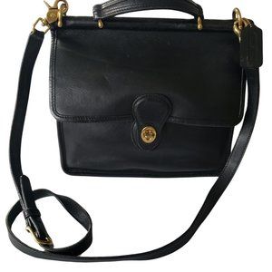 VINTAGE COACH #9927 WILLIS BLACK LEATHER BAG SATCHEL BRASS HARDWARE